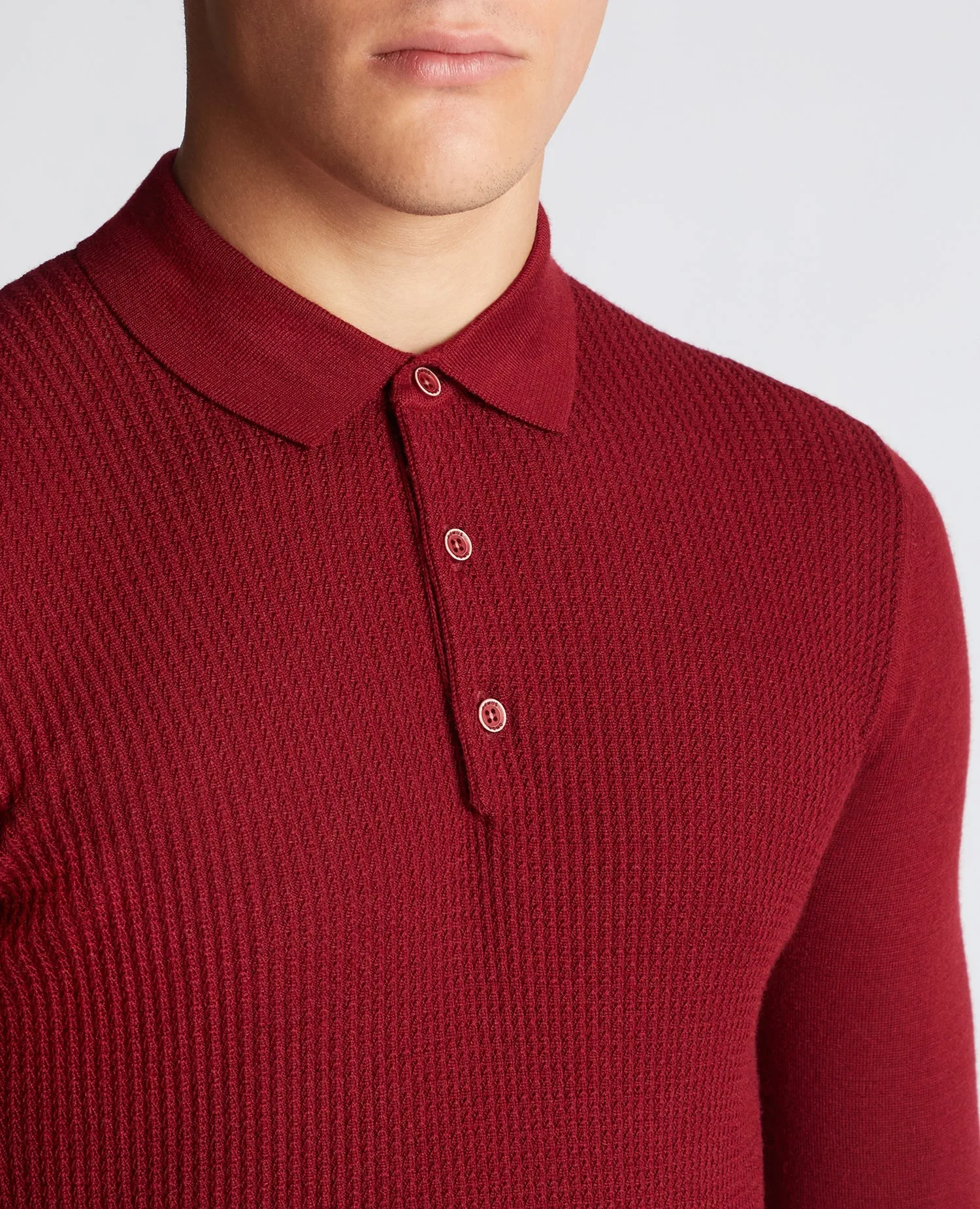 Slim Fit Merino Wool-Blend Long Sleeve Knitted Polo