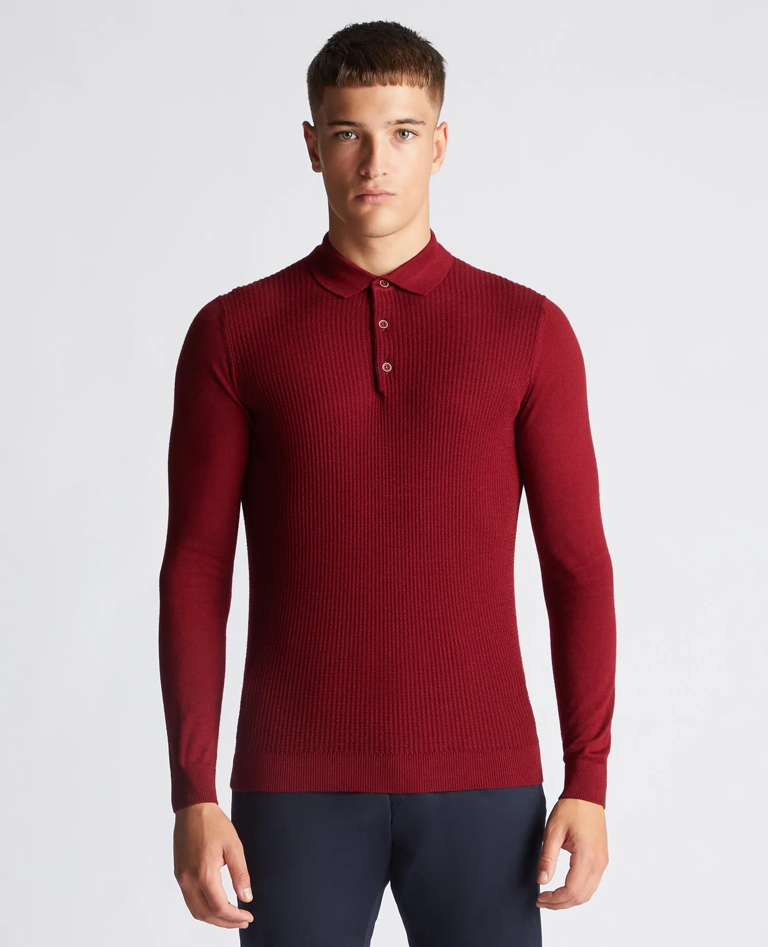 Slim Fit Merino Wool-Blend Long Sleeve Knitted Polo