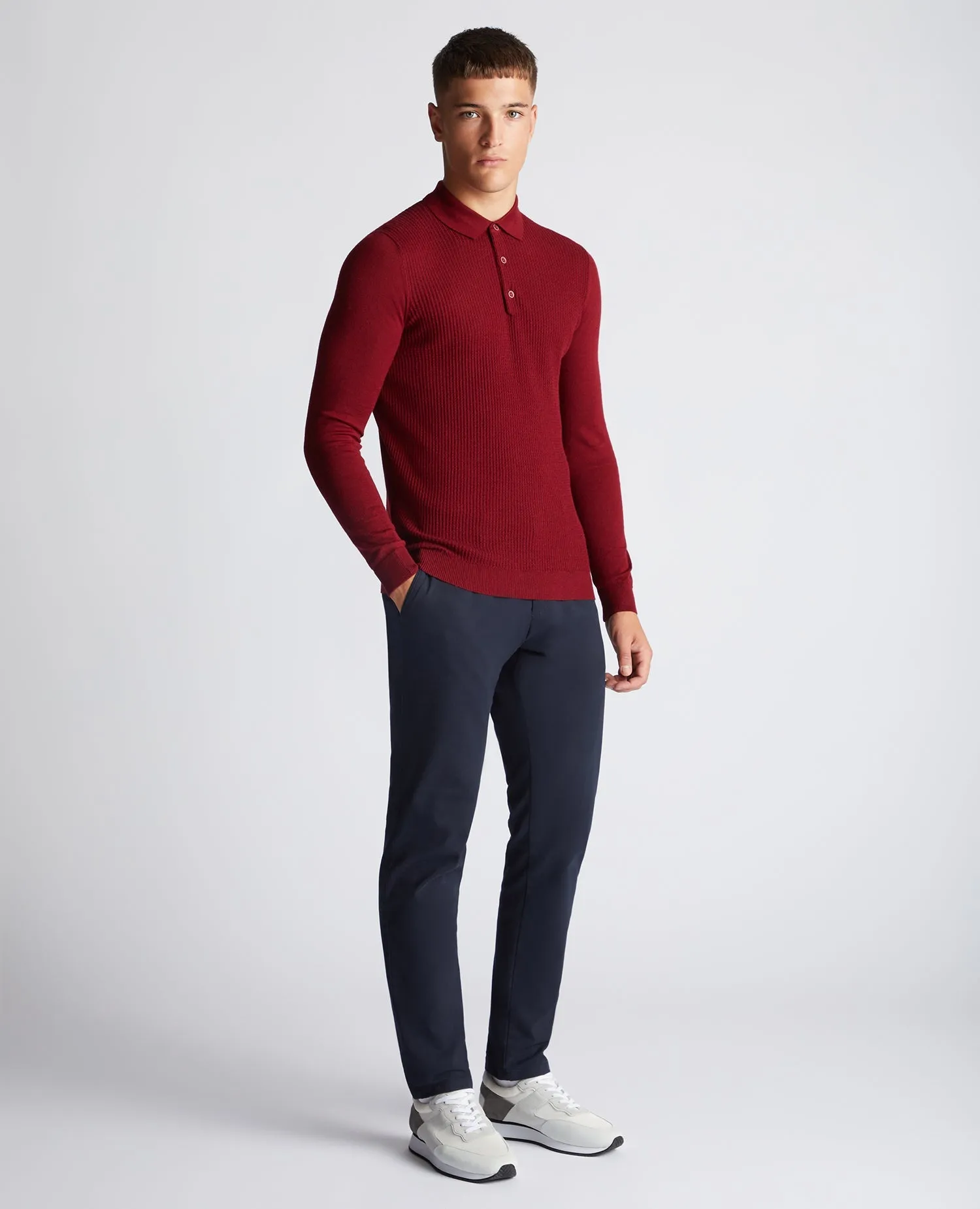 Slim Fit Merino Wool-Blend Long Sleeve Knitted Polo