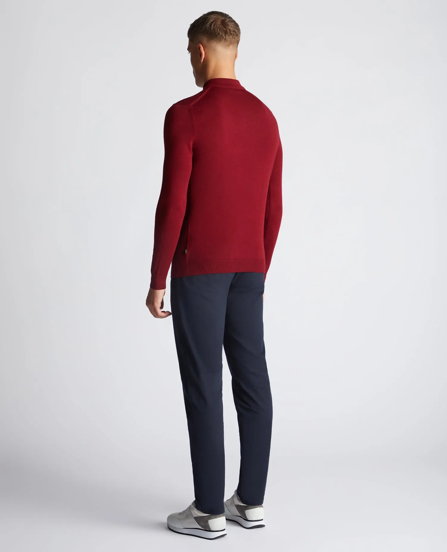 Slim Fit Merino Wool-Blend Long Sleeve Knitted Polo
