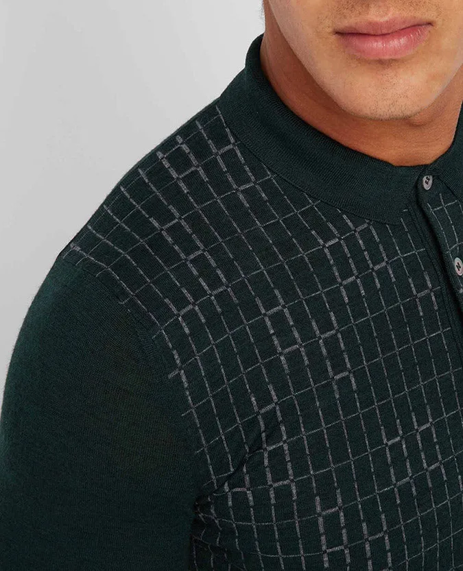 Slim Fit Merino Wool-Blend Long Sleeve Polo Shirt