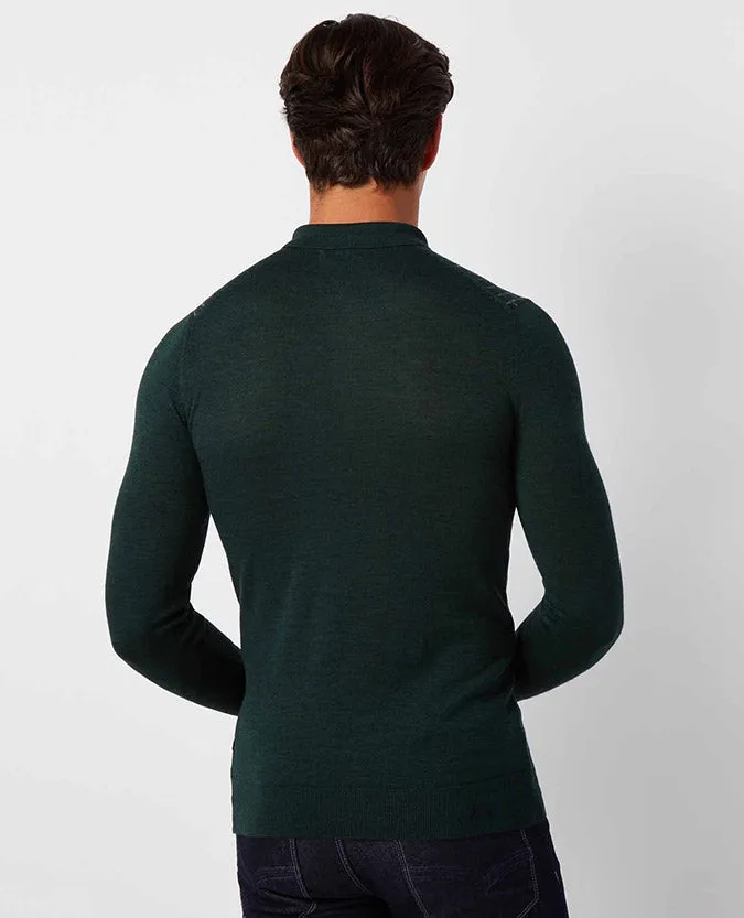 Slim Fit Merino Wool-Blend Long Sleeve Polo Shirt