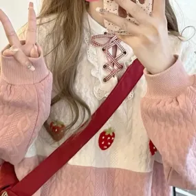 Strawberry Cookie Delight      Sweater Top Kawaii Academia Y2K Cottagecore Coquette Fairycore Dollette Princesscore