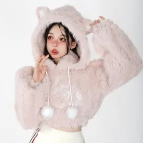 Strawberry Mochi the ' Winter Kitten         Warm Sweater Hoodie Top Kawaii Academia Y2K Cottagecore Coquette Fairycore Dollette Princesscore