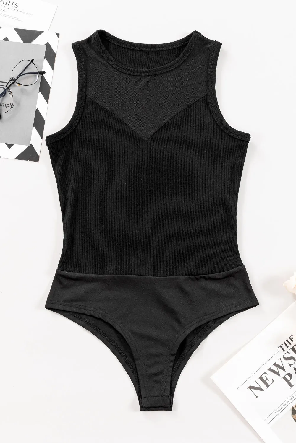 TEEK - Black Round Neck Sleeveless Bodysuit