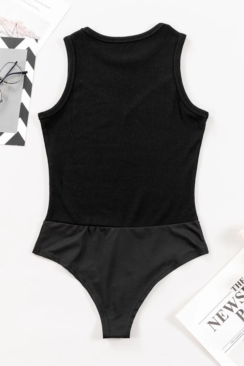 TEEK - Black Round Neck Sleeveless Bodysuit