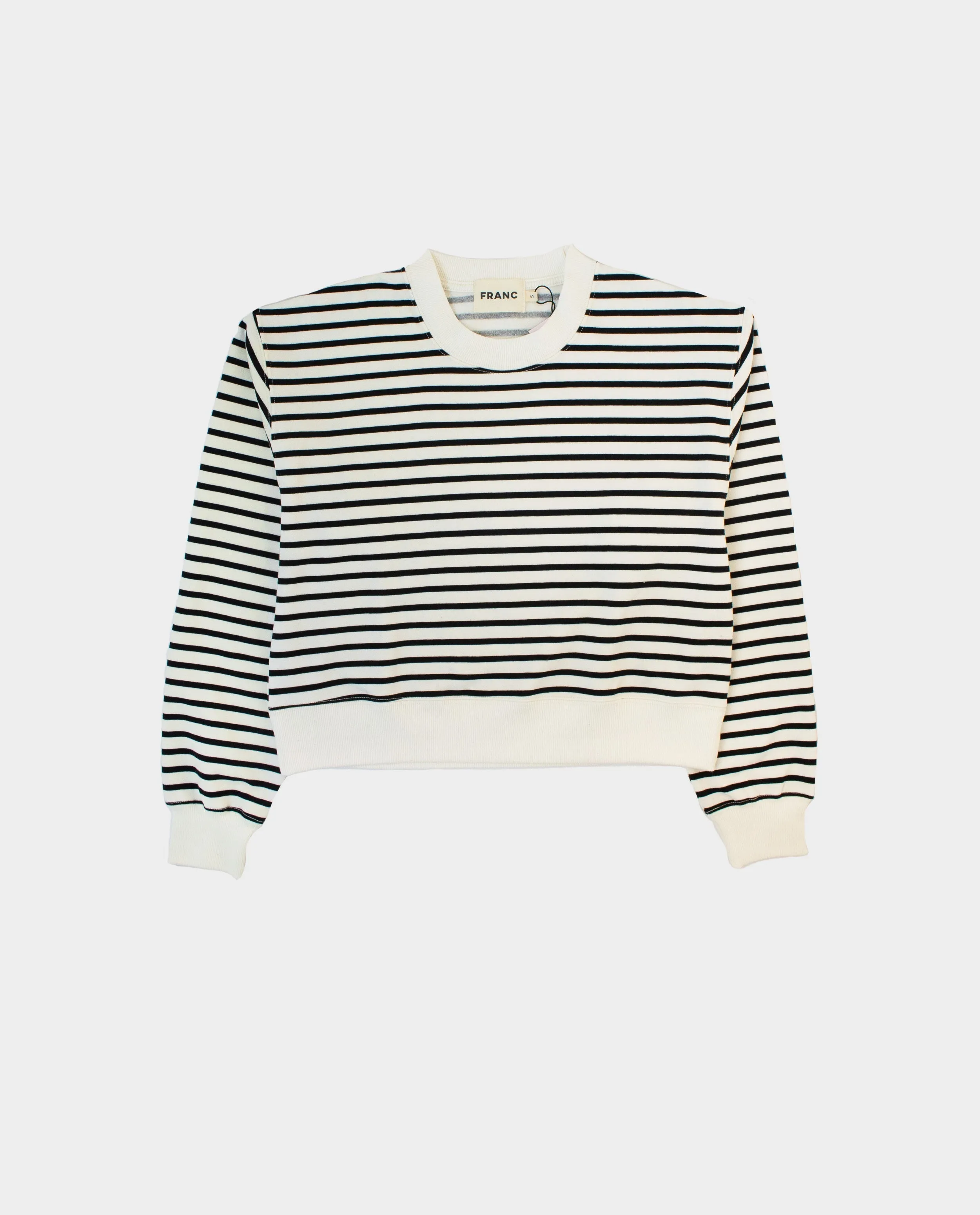 The Cropped Crew Sweatshirt in Black Stripe