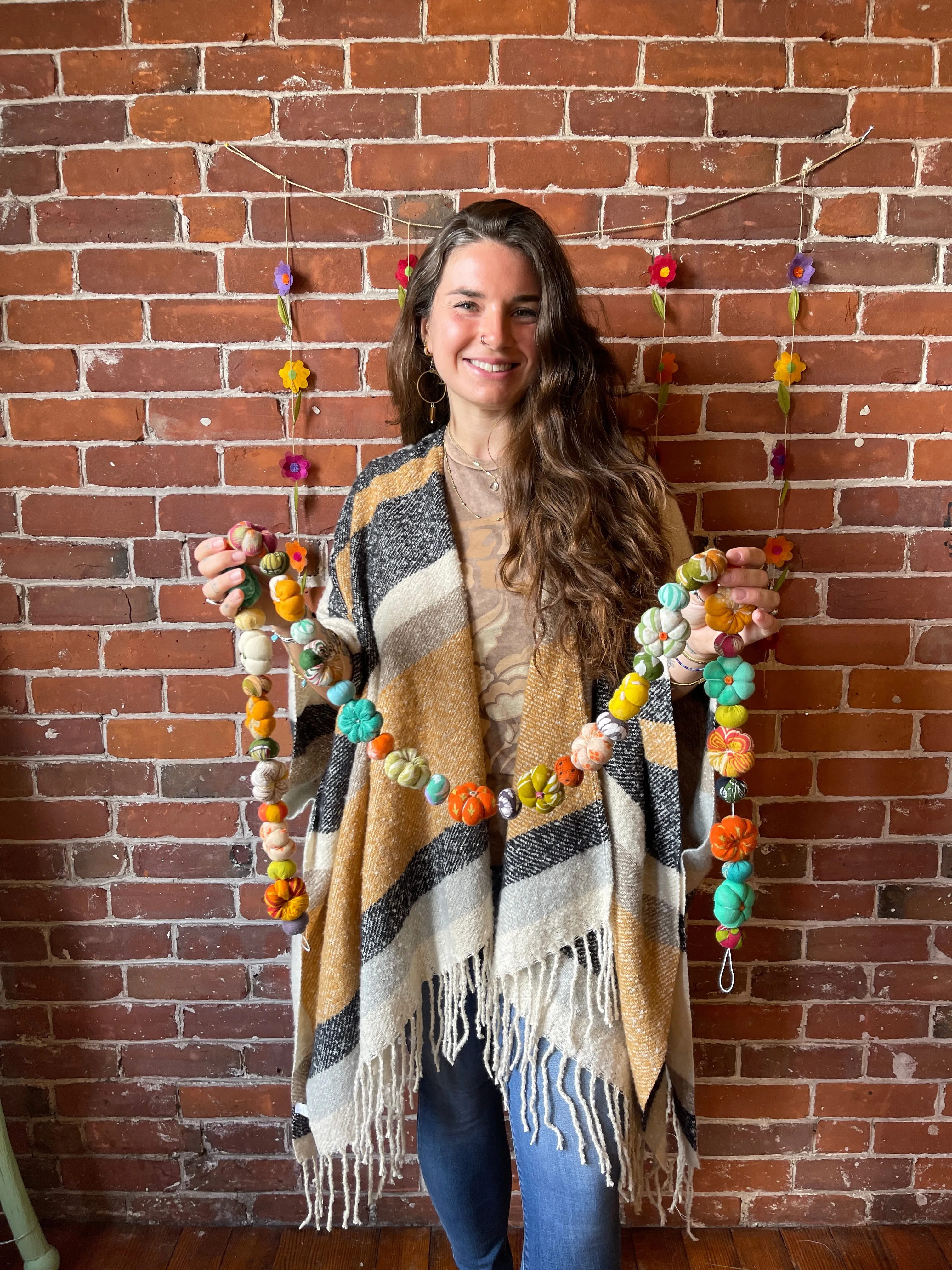 The Softest Farmers Market Fringe Poncho - Oatmeal, Black   Gray