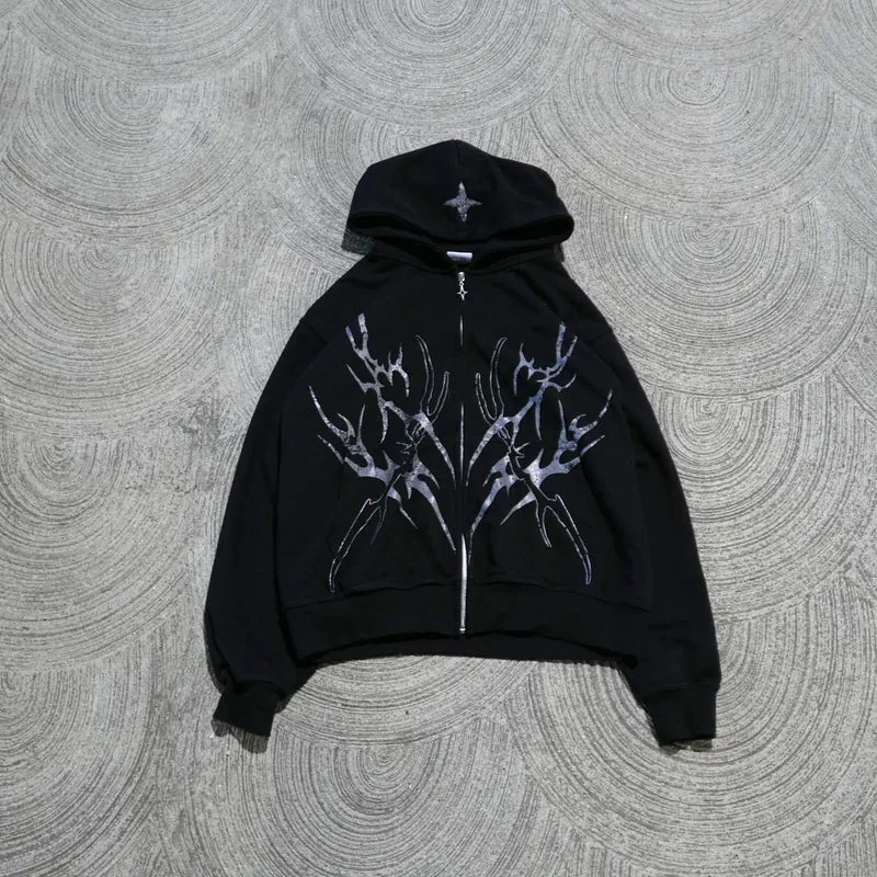 Toleet fall outfits women 2024 Black Friday Christmas Autumn and Winter Hooded Sports Sweater Dark Gothic Sweater Couple Zipper Sweater