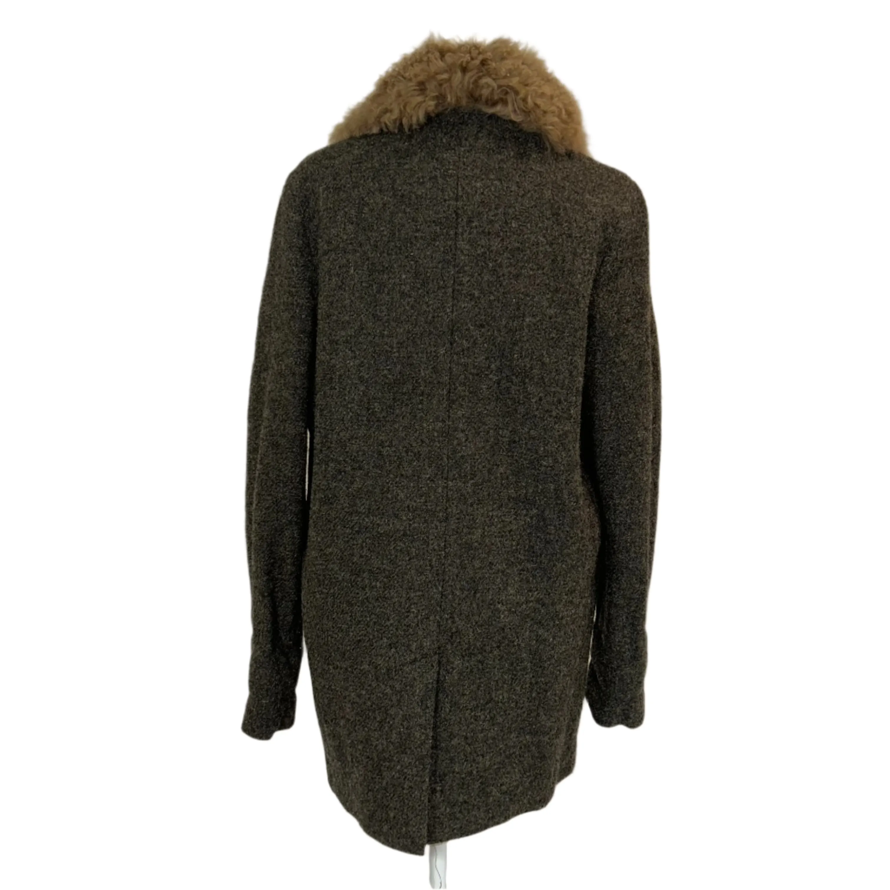Vanessa Bruno Charcoal Wool & Shearling Collar Long Jacket S