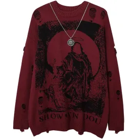 WLS Ripped Hole with Chain Knit Sweater