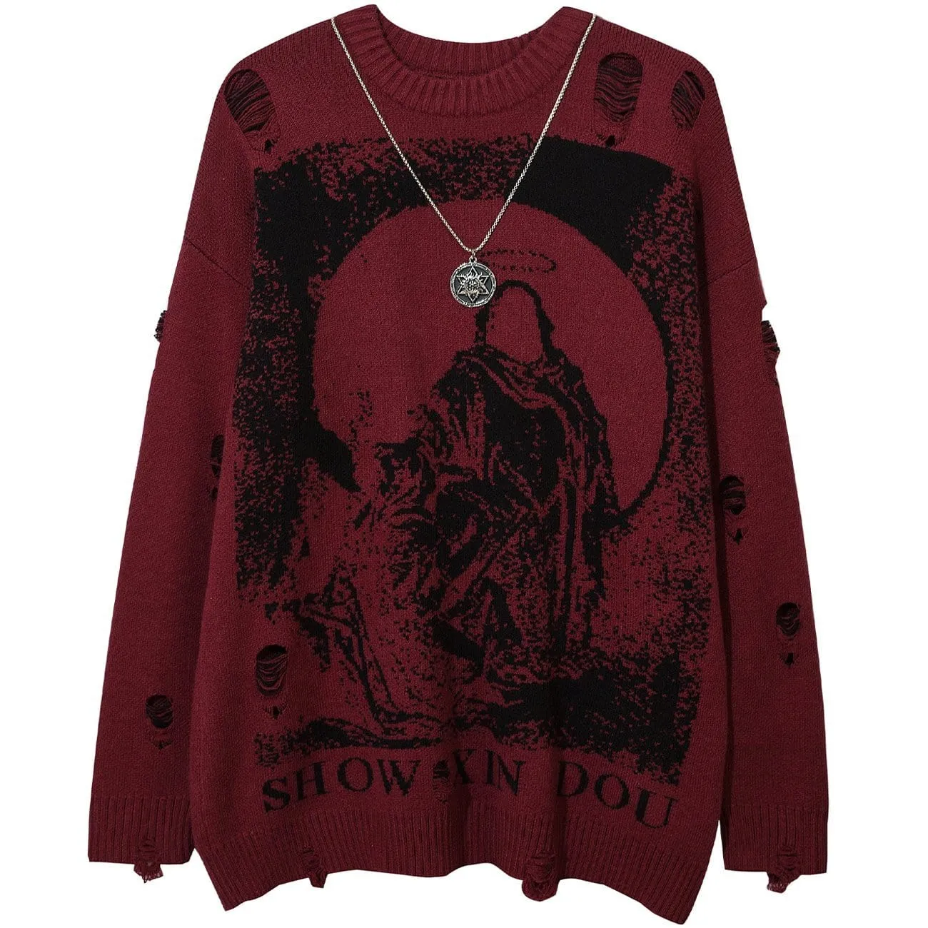 WLS Ripped Hole with Chain Knit Sweater