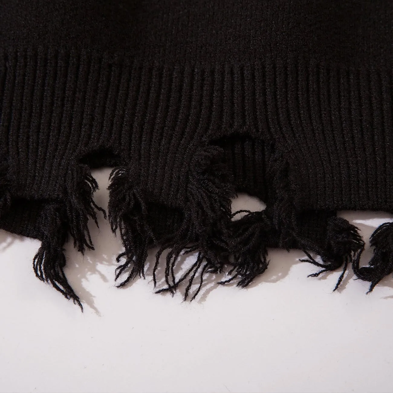WLS Ripped Tassel Turtleneck Knitted Sweater