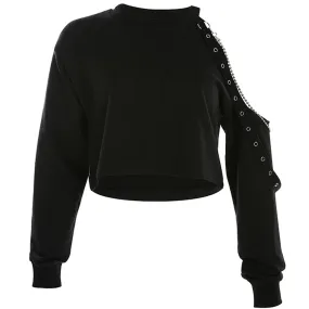 WLS Single Shoulder Hollow Sweater